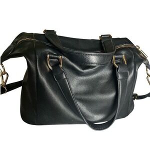 A New Day Black Pebbled Faux Leather Satchel Crossbody Bag Gold Hardware